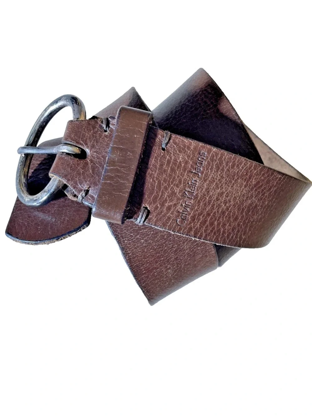 Calvin Klein Jeans Brown Leather Belt Silver Buckle Women's Size Small/Medium